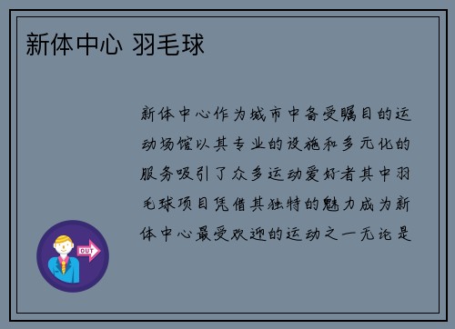 新体中心 羽毛球